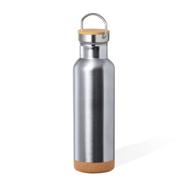 Botellas publicitarias de acero inoxidable con base de corcho 650ml