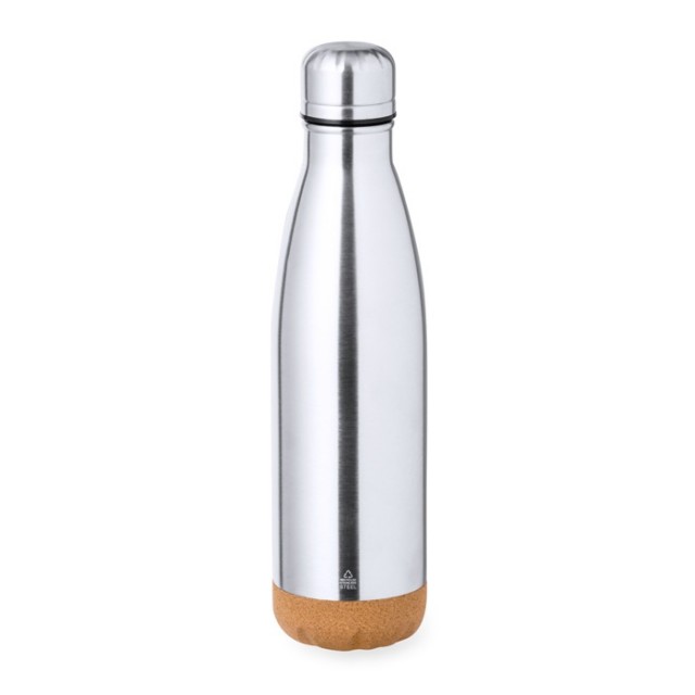 Botella de acero reciclado de acabo metálico y base de corcho 500ml
