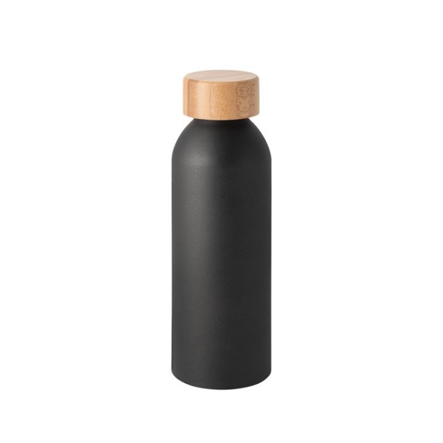 Botella de aluminio promocionales con tapa de bambú y colores mate 550ml
