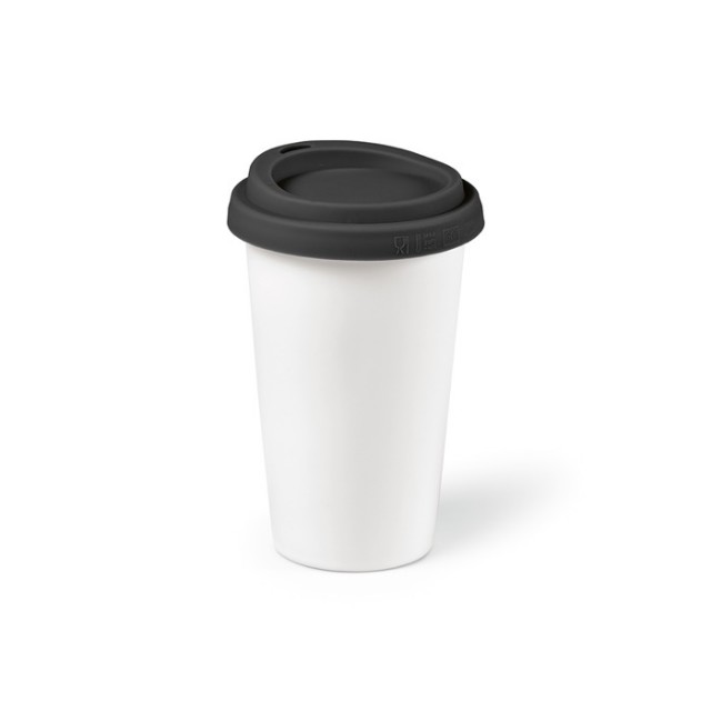 Tazas take away de cerámica blanca con tapa de colores 290ml