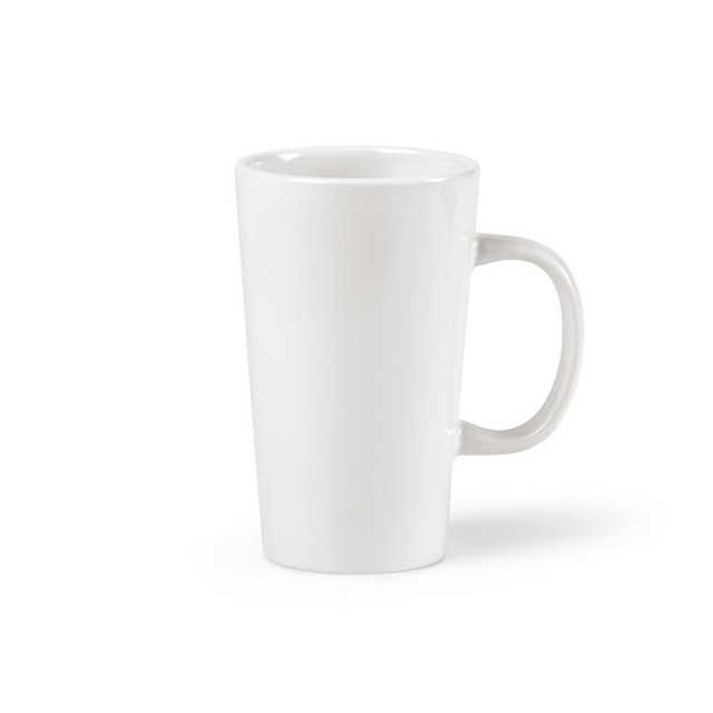 Taza de cerámica personalizada con forma alargada y asa grande 270ml