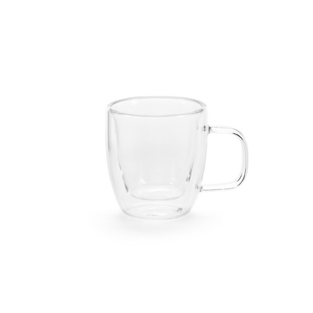 Tazas de vidrio de borosilicato promocionales con asa cuadrada 50ml