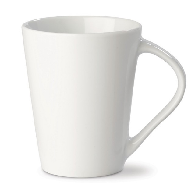 Taza con logotipo de porcelana blanca con asa triangular 270ml