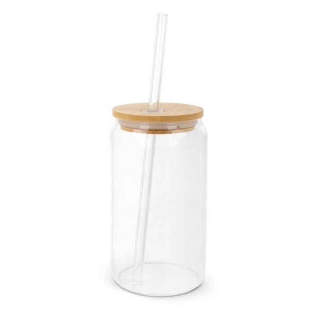 Vasos de cristal personalizados con pajita y tapa de rosca 450ml