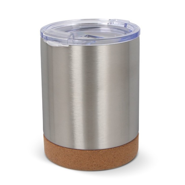 Vaso para llevar de acero inoxidable con tapa y base de corcho 350ml