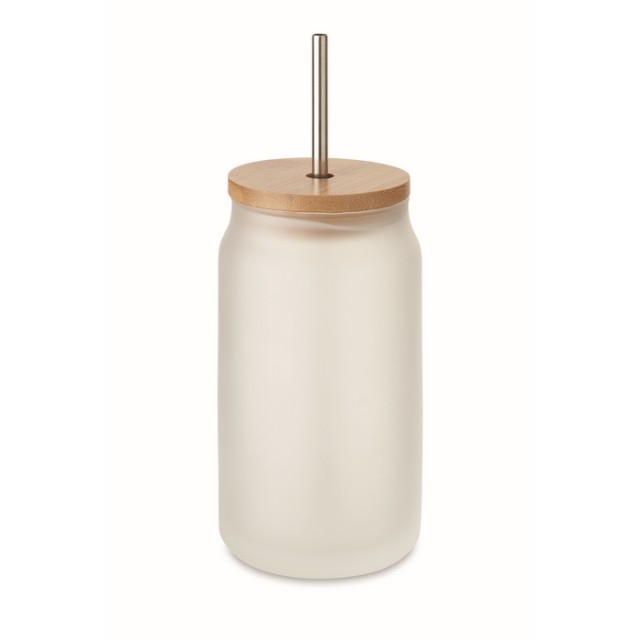 Jarra con logo para cócteles con tapa y pajita de acero 400ml