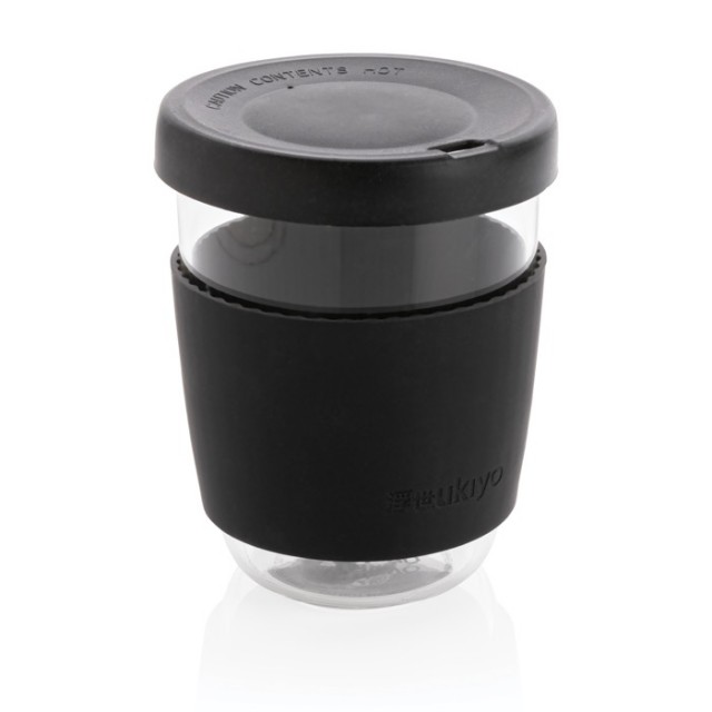Vaso takeway de vidrio borosilicato con funda de silicona 360ml