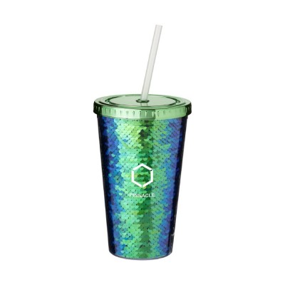 Vasos reutilizables personalizados con pajita verde