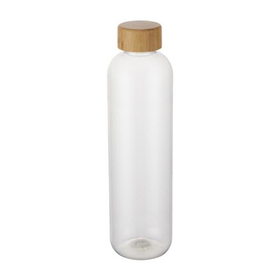 Botella de plástico reciclado transparente con tapa de madera 1L
