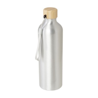 Botella de aluminio reciclado plateada con tapa de bambú 770ml