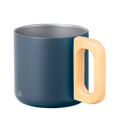 Taza de acero inoxidable con asa de bambú y doble pared 400ml
