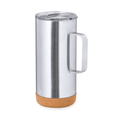 Taza de acero inoxidable alargada con base de corcho 450ml