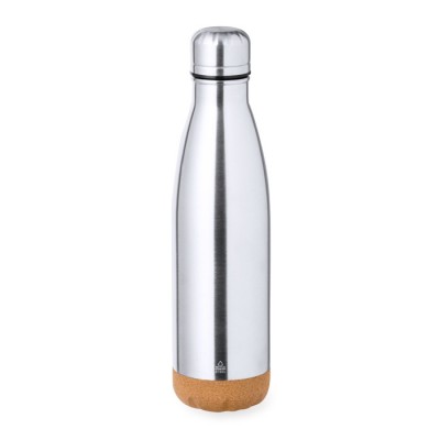 Botella de acero reciclado de acabo metálico y base de corcho 500ml