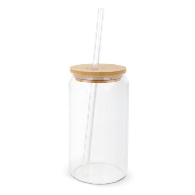Vasos de cristal personalizados con pajita y tapa de rosca 450ml