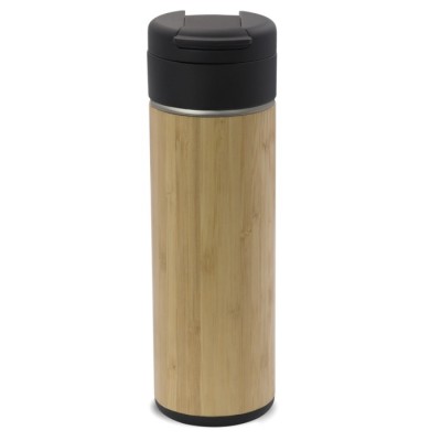 Botella de estilo natural con acabado de bambú y tapa abatible 400ml