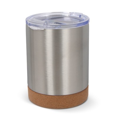 Vaso para llevar de acero inoxidable con tapa y base de corcho 350ml