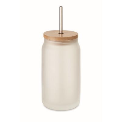Jarra con logo para cócteles con tapa y pajita de acero 400ml