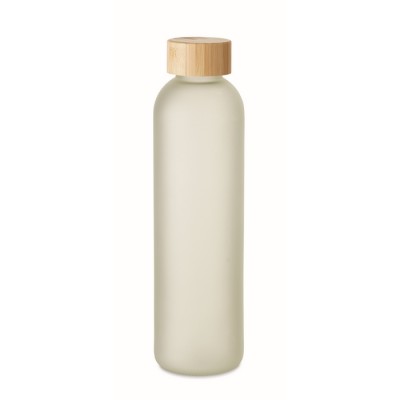 Botella de vidrio transparente publicitaria con tapa de bambú 650ml