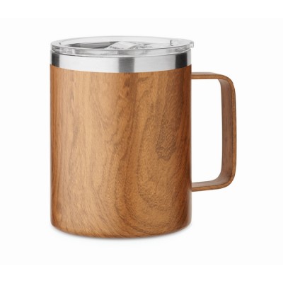 Tazas de acero inoxidable con acabado de madera y asa cuadrada 300ml