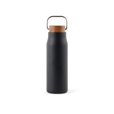 Botella de acero reciclado, tapa de madera y asa de transporte 300ml