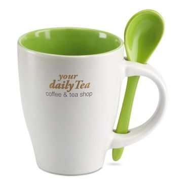 Taza de cerámica con cuchara publicitaria y caja 250ml