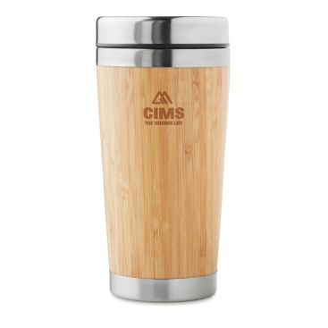 Taza promocional de viaje térmica de acero con acabado bambú 400ml Taza promocional de viaje térmica de acero con acabado bambú 400ml