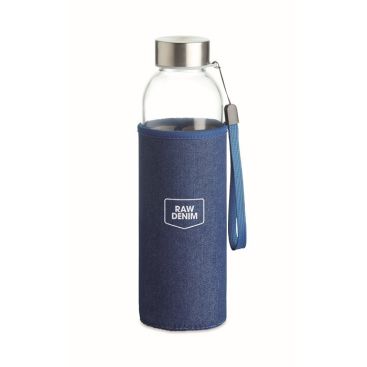 Bidón de cristal con funda personalizable color azul con logo