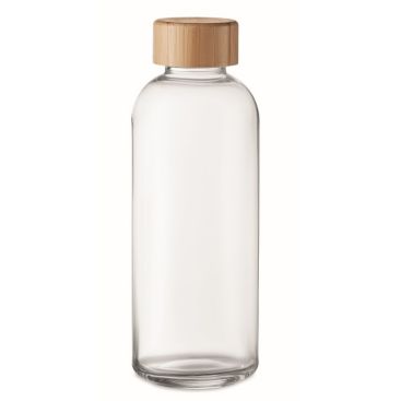 Botella de vidrio con tapa de bambú