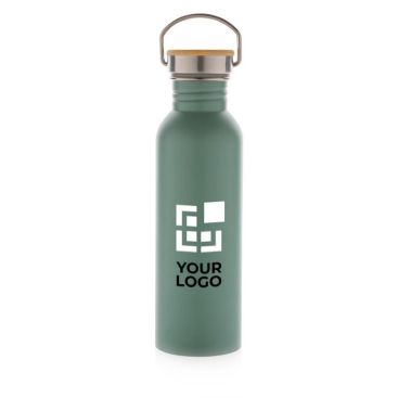 Botella para empresas de acero inoxidable con tapa de bambú y asa 700ml Botella para empresas de acero inoxidable con tapa de bambú y asa 700ml