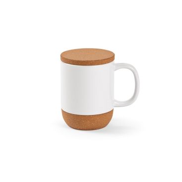 Taza de cerámica para sublimar con base y tapa de corcho 350ml