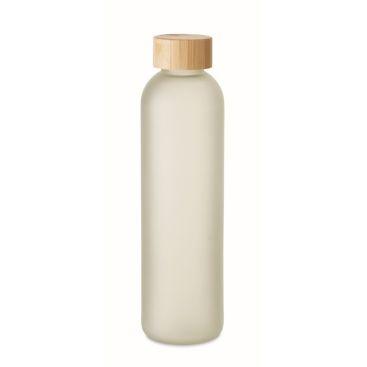 Botella de vidrio transparente publicitaria con tapa de bambú 650ml