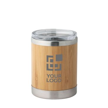 Vaso térmico de acero inox y bambú con tapa translúcida 350ml