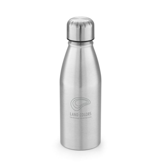 Botellas deportivas de aluminio color plateado mate con logo
