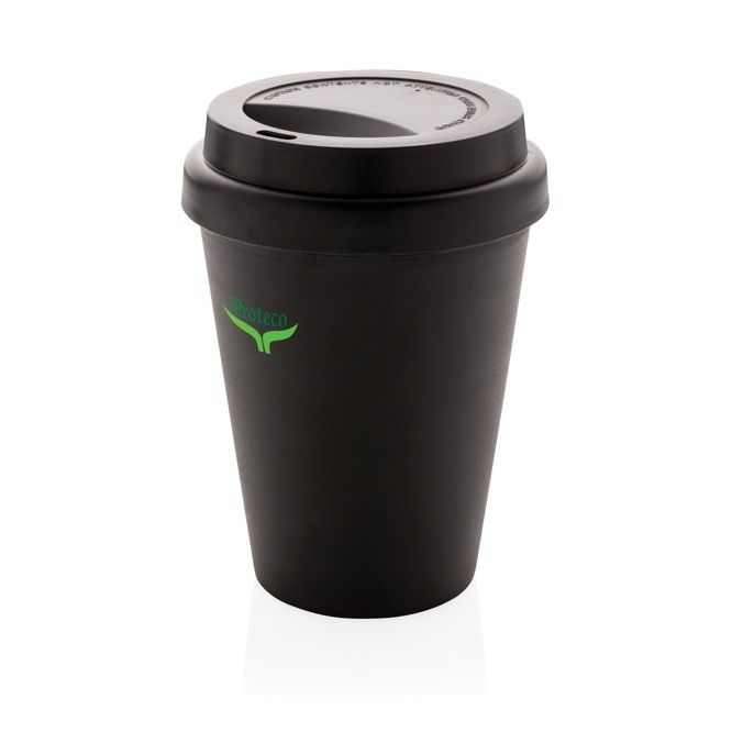Vasos con tapa personalizados reciclables color negro