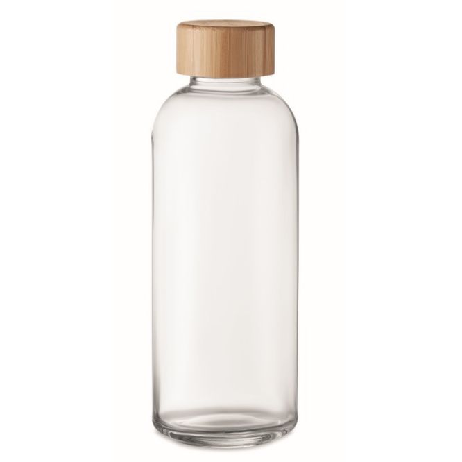 Botella de vidrio con tapa de bambú