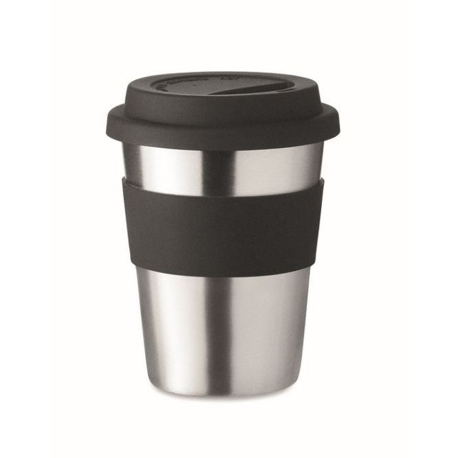 Vaso takeaway con asa de silicona color negro
