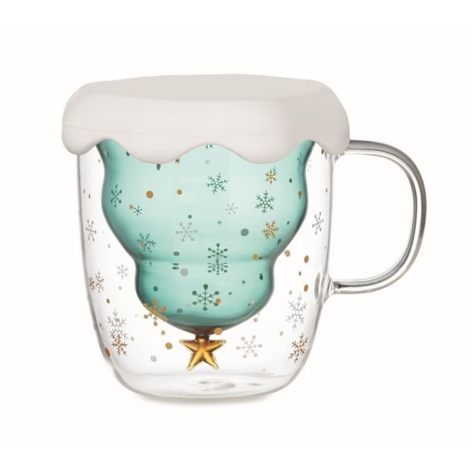 Taza de vidrio con diseño de árbol de Navidad