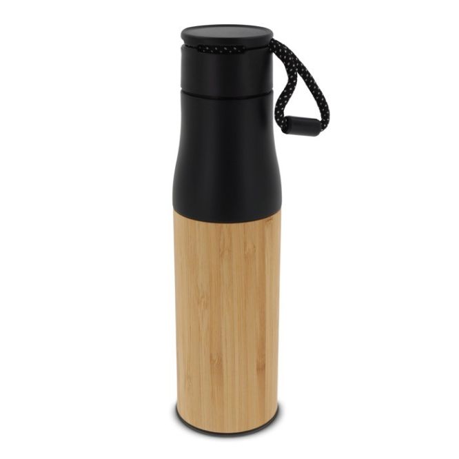 Botellas de acero inoxidable promocionales con franja de bambú 500ml