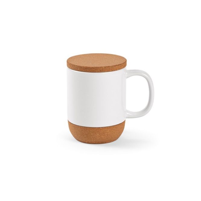Taza de cerámica para sublimar con base y tapa de corcho 350ml