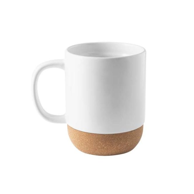 Tazas blancas de cerámica para sublimar con base de corcho 410ml