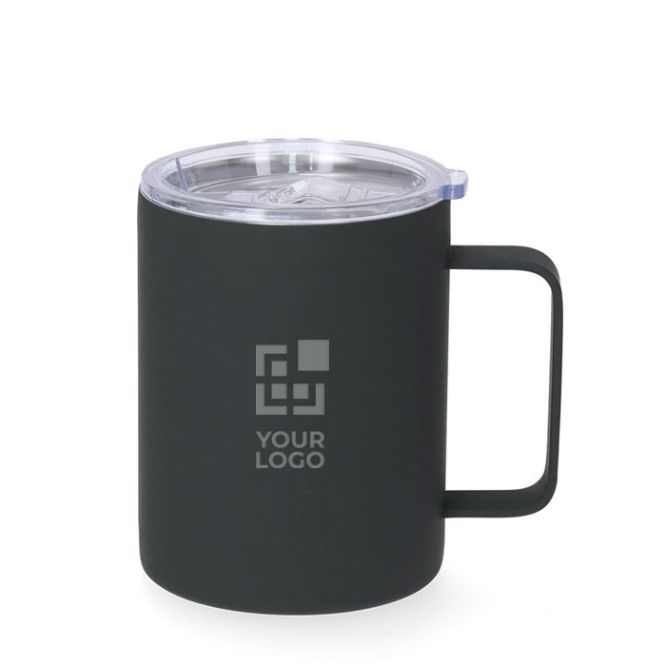 Tazas termo corporativas con tapa y acabado de caucho 400ml