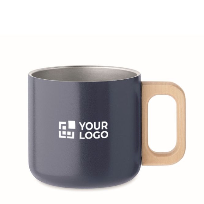 Taza metálica con asa de madera para empresas 350ml