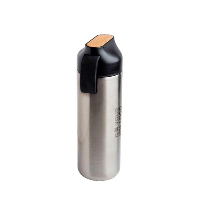 Botella térmica de acero inox con detalle de bambú 600ml