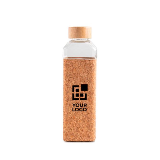 Botella de cristal con funda de corcho y tapa de bambú 640ml