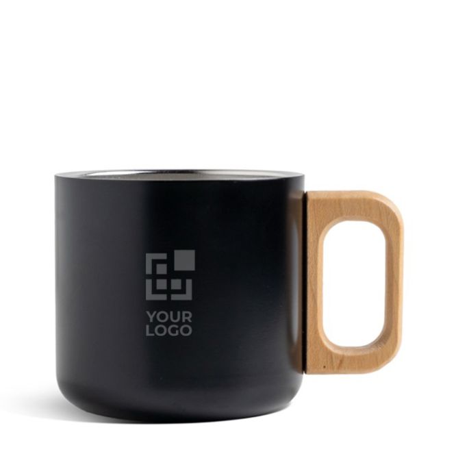 Tazas de acero con asa de madera 350ml