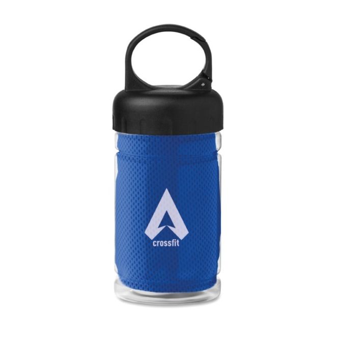 Botellas deporte con logotipo y toalla azul