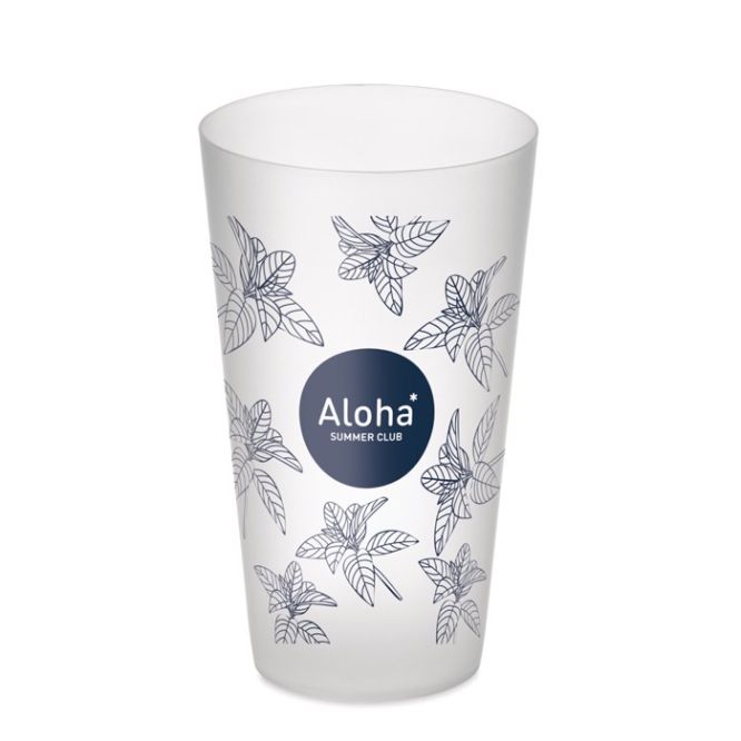 Vasos personalizados baratos en PP color blanco con logo