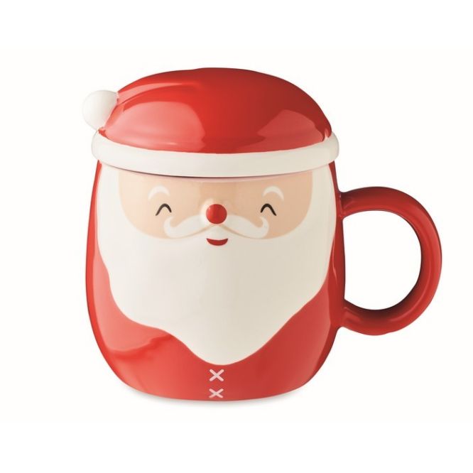 Taza navideña de Papá Noel con tapa