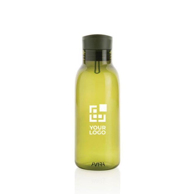 Botellas 100% de RPET con asa de transporte color verde vista de impresión