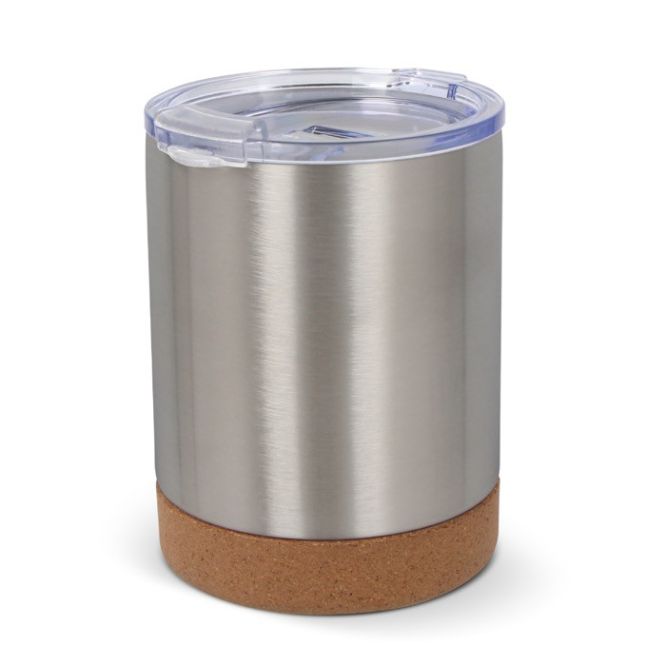 Vaso para llevar de acero inoxidable con tapa y base de corcho 350ml